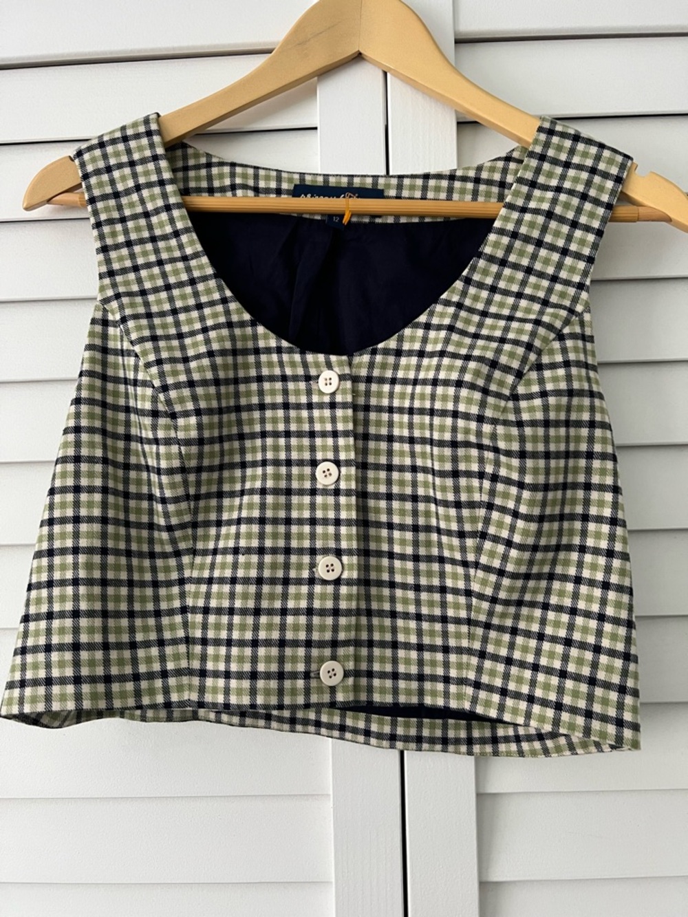 Plaid Button-Front Crop Top in Navy & Olive
